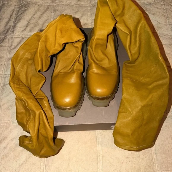 Rick Owens Tan Knee-High Boots 41/8 display picture 1